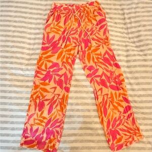 PJ Salvage Pink and Orange Leaf Print Pants